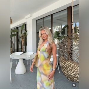 Zara mesh Vibrant Multicolor Halter maxi Dress evening party cocktail